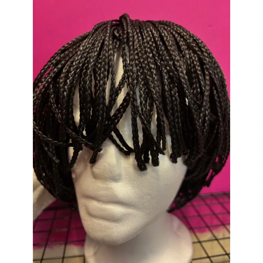 Black Micro Box Braided Bob Wig Short Hand Braided Synthetic Hair Mesh Cap
